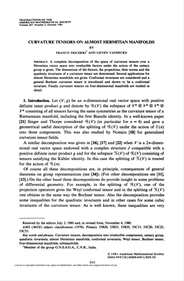 CURVATURE TENSORS on ALMOST Hermrtian MANIFOLDS by FRANCO TRICERRI1 and LIEVEN VANHECKE