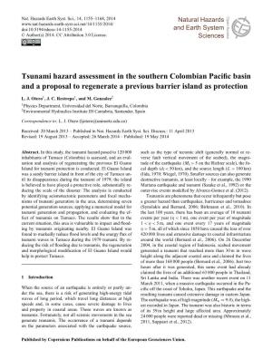Tsunami Hazard Assessment in the Southern Colombian Pacific Basin and a Proposal to Regenerate a Previous Barrier Island As Prot