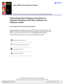 Channeling Islam: Religious Narratives on Pakistani Television and Their Influence on Pakistani Youth