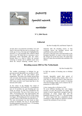 Eurosite Spoonbill Network Newsletter Is Edited by Eurosite
