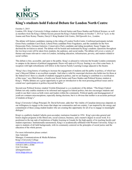 King's Students Hold Federal Debate for London North Centre