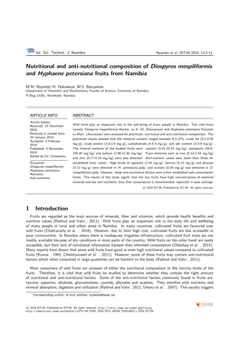 Nutritional and Anti-Nutritional Composition of Diospyros Mespiliformis and Hyphaene Petersiana Fruits from Namibia