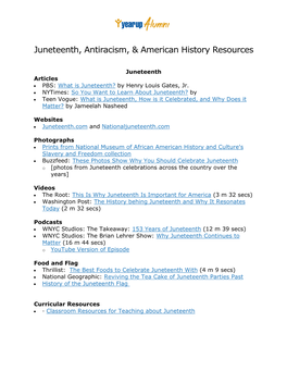 Juneteenth, Antiracism, & American History Resources