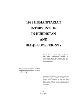 1991 Humanitarian Intervention in Kurdistan and Iraq’S Sovereignty