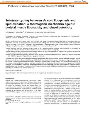 Substrate Cycling Between De Novo Lipogenesis and Lipid Oxidation: a Thermogenic Mechanism Against Skeletal Muscle Lipotoxicity and Glucolipotoxicity