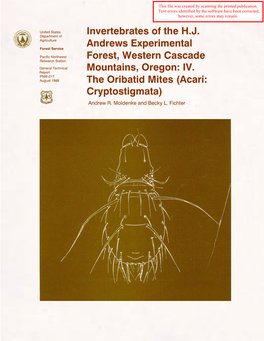 IV. the Oribatid Mites (Acari: Cryptostigmata)