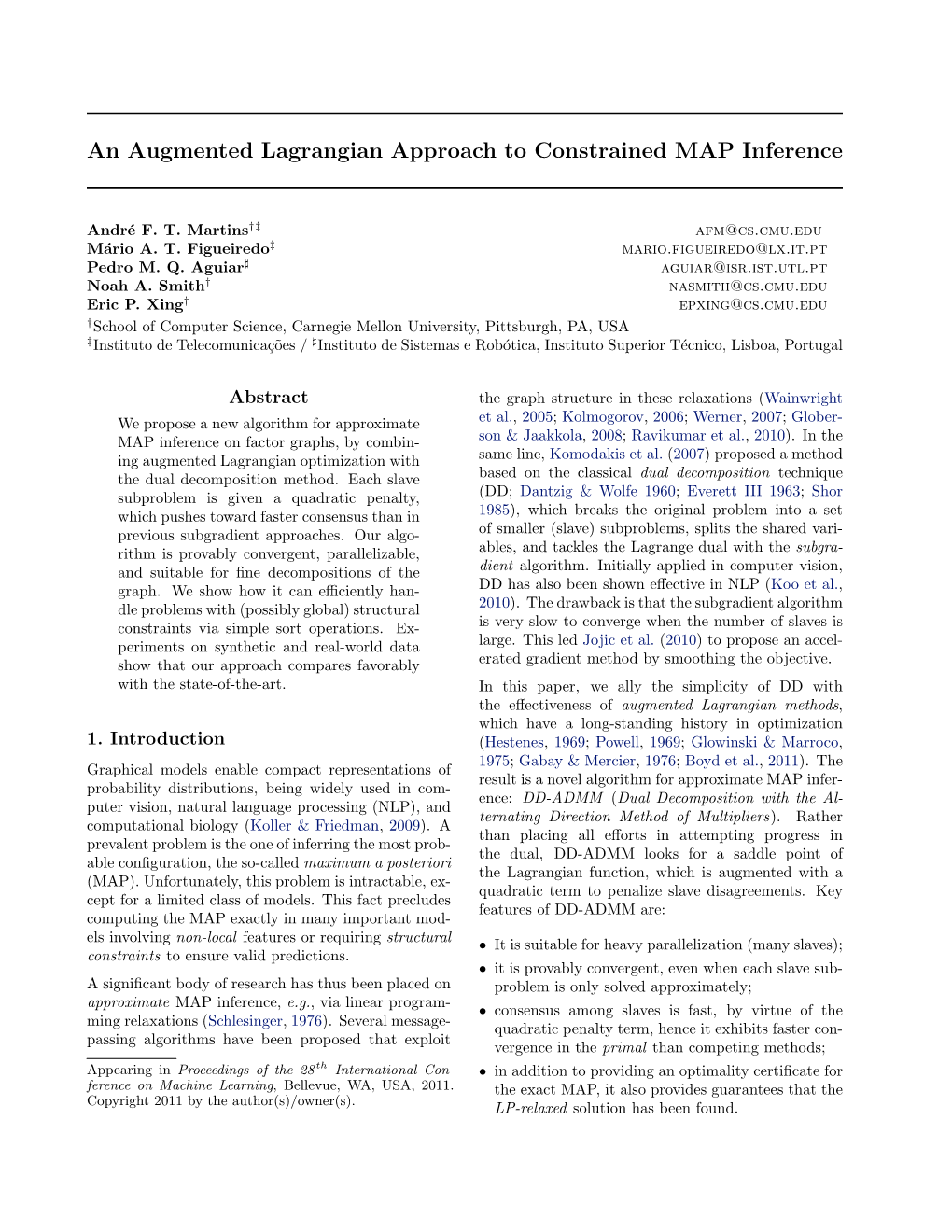 An Augmented Lagrangian Approach to Constrained MAP Inference