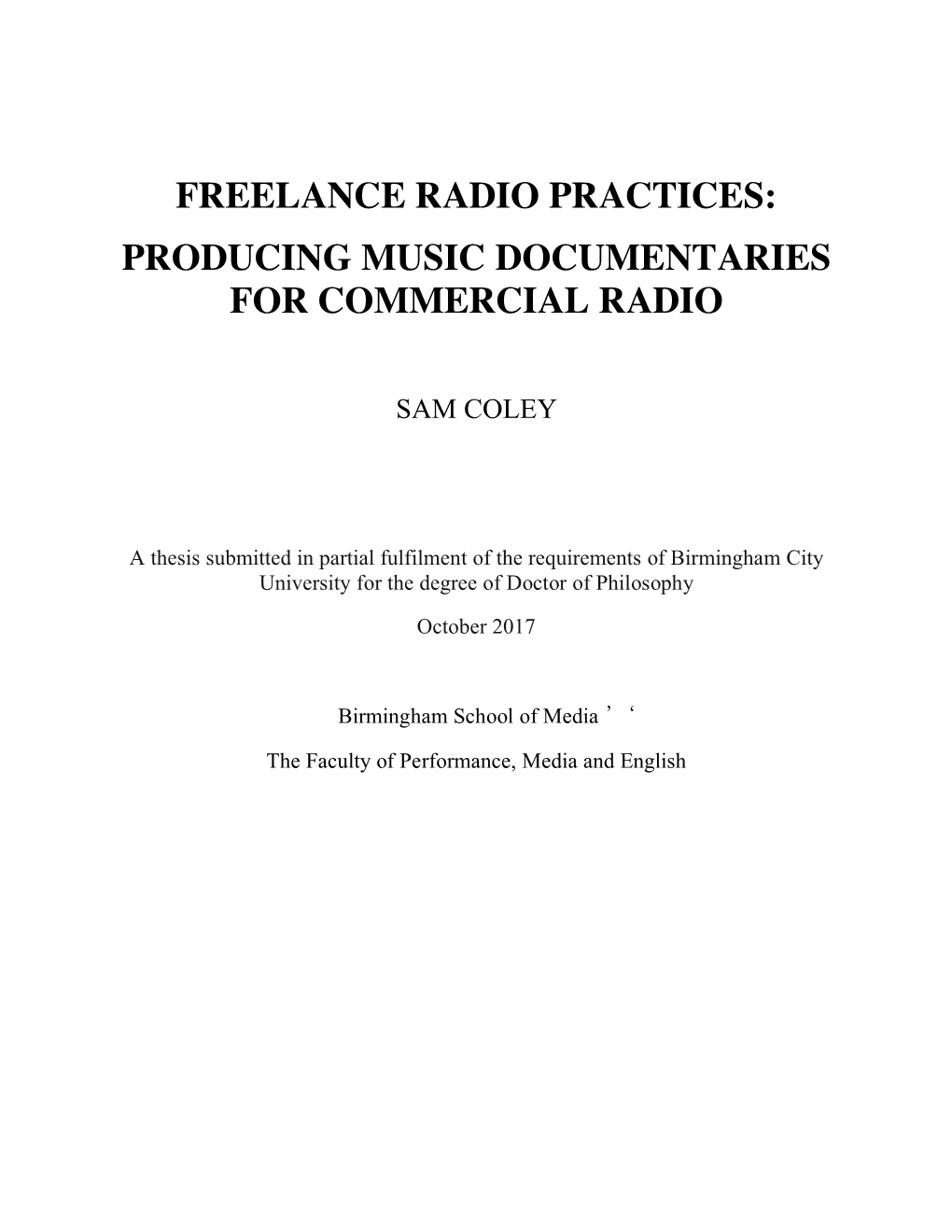 Freelance Radio Practices: Producing Music Documentaries for Commercial Radio