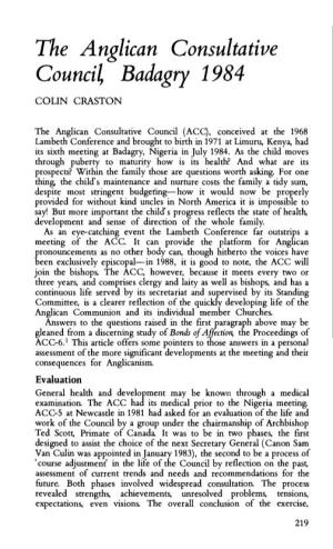 The Anglican Consultative Counci~ Badagry 1984