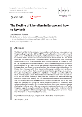 The Decline of Liberalism in Europe and How to Revive It
