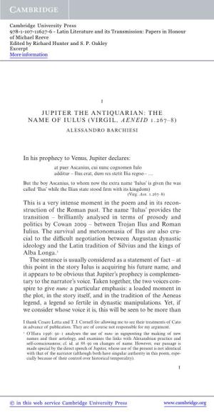 1 Jupiter the Antiquarian : the Name of Iulus (Virgil, Aeneid 1.267–8)