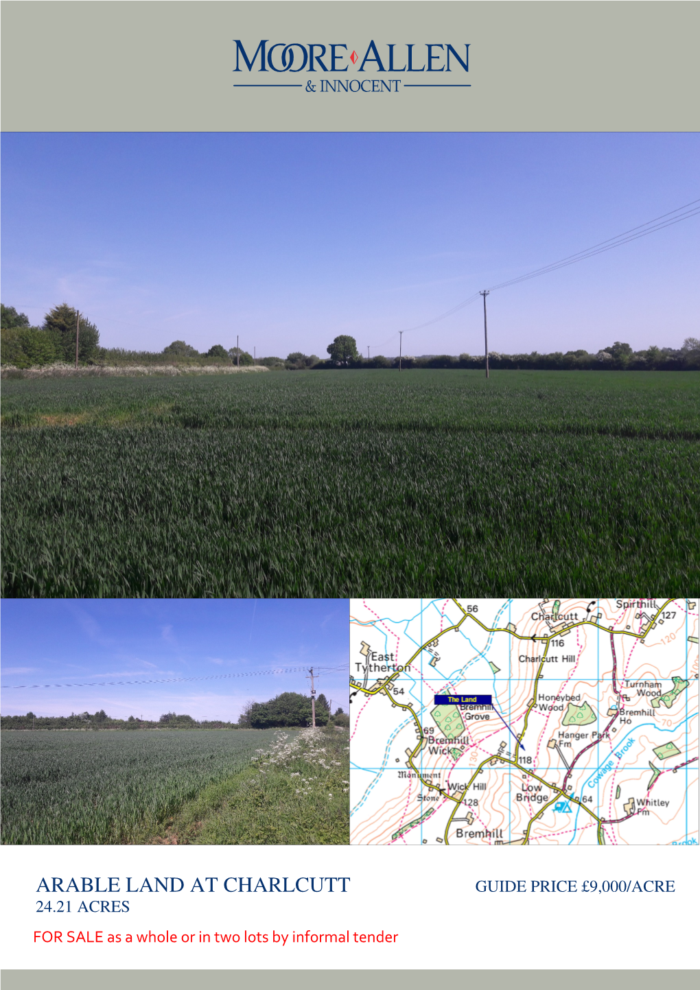ARABLE LAND at CHARLCUTT GUIDE PRICE £9,000/ACRE 24.21 ACRES for SALE As a Whole Or in Two Lots by Informal Tender