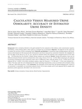 Calculated Versus Measured Urine Osmolarity: Accuracy of Estimated