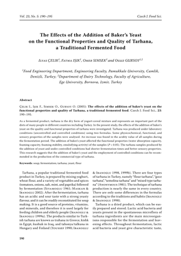 The Effects of the Addition of Baker's Yeast on the Functional Properties