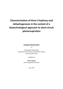 Characterization of Three 2-Hydroxy-Acid Dehydrogenases in the Context of a Biotechnological Approach to Short-Circuit Photorespiration