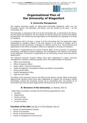 Organisational Plan of the University of Klagenfurt