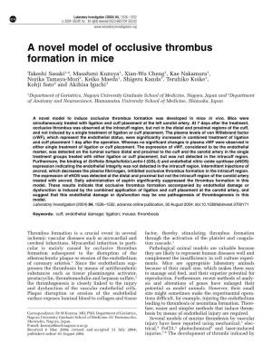 A Novel Model of Occlusive Thrombus Formation in Mice