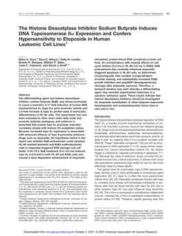 The Histone Deacetylase Inhibitor Sodium Butyrate Induces DNA Topoisomerase II␣ Expression and Confers Hypersensitivity to Etoposide in Human Leukemic Cell Lines1