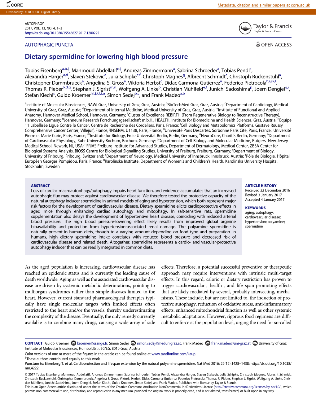 Dietary Spermidine for Lowering High Blood Pressure