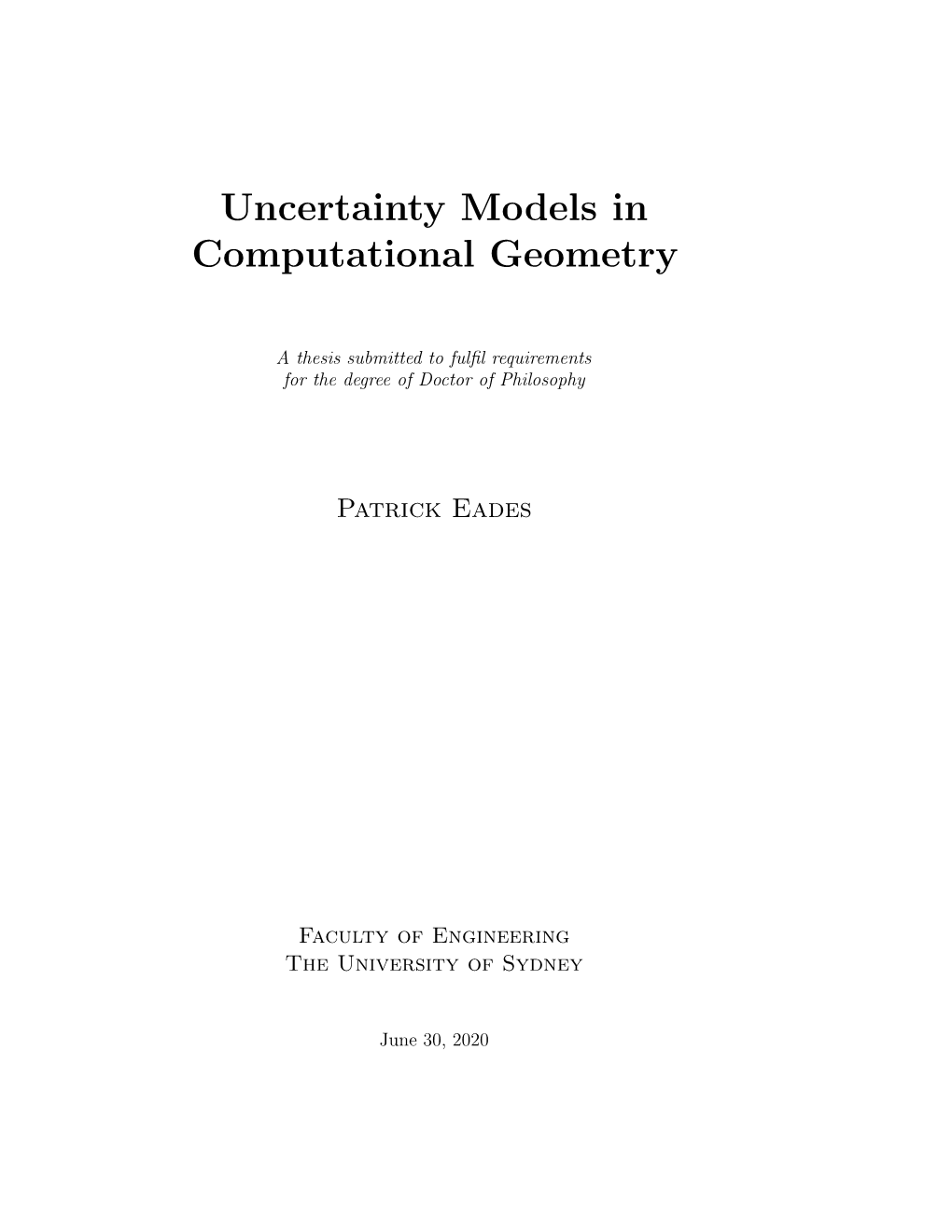 Uncertainty Models in Computational Geometry