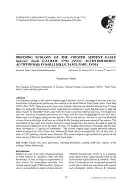 Some Ecological Aspects of Crested Serpent Eagle