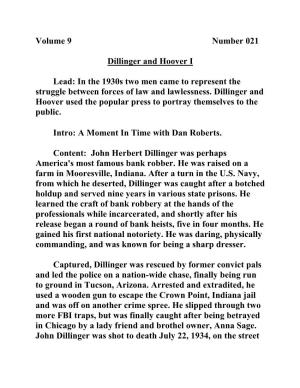 Volume 9 Number 021 Dillinger and Hoover I Lead