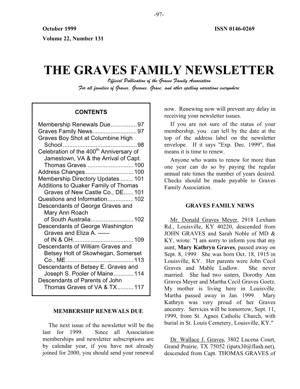 The Graves Family Newsletter