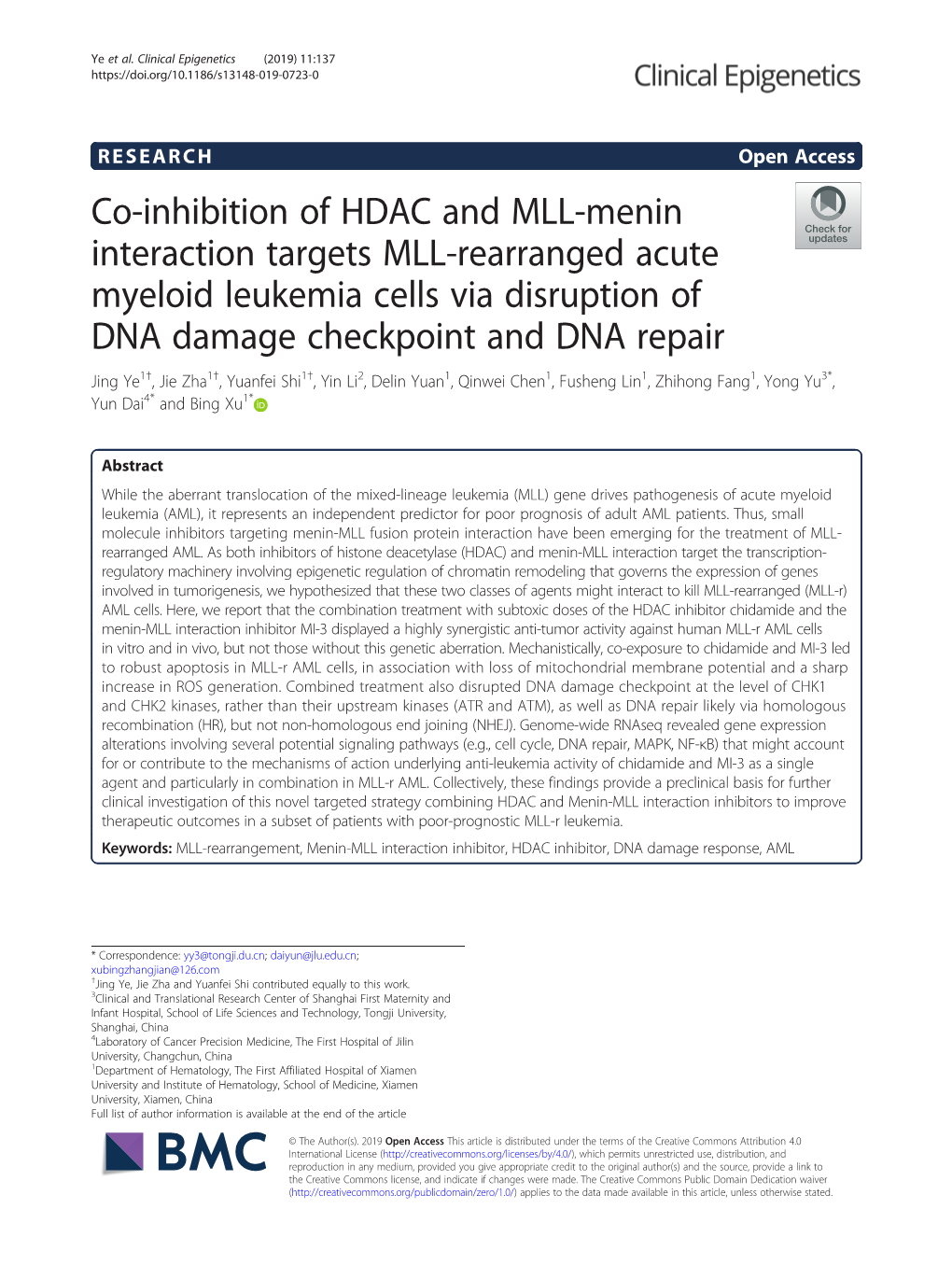 Co-Inhibition of HDAC and MLL-Menin Interaction Targets MLL