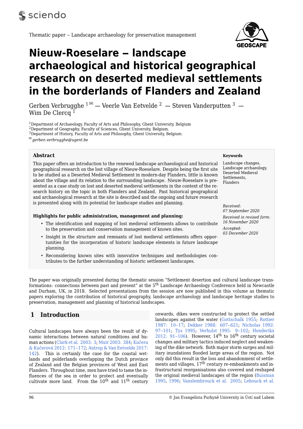 Landscape Archaeological and Historical Geographical Research on Deserted Medieval Settlements in the Borderlands of Flanders and Zealand