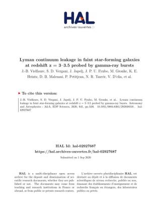 Lyman Continuum Leakage in Faint Star-Forming Galaxies at Redshift Z = 3–3.5 Probed by Gamma-Ray Bursts J.-B