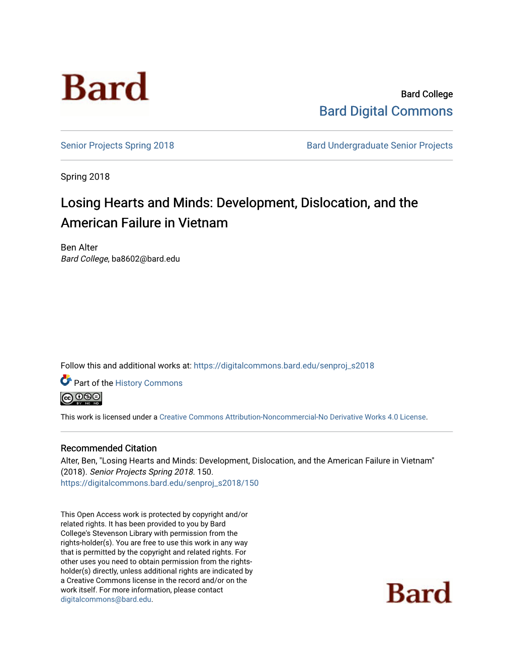 Losing Hearts and Minds: Development, Dislocation, and the American Failure in Vietnam