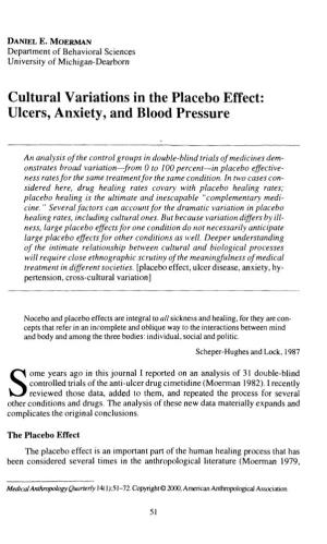 Cultural Variations in the Placebo Effect: Ulcers, Anxiety, and Blood Pressure