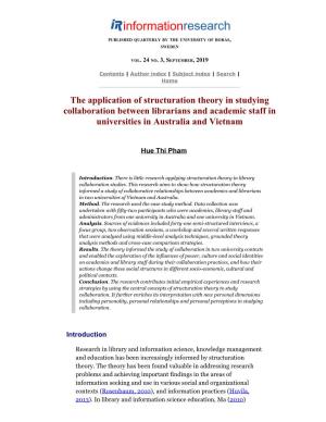The Application of Structuration Theory in Studying Collaboration Between Librarians and Academic Staff in Universities in Australia and Vietnam