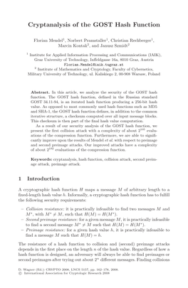 Cryptanalysis of the GOST Hash Function