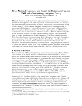 Gross National Happiness and Poverty in Bhutan: Applying the GNH Index M Ethodology to Explore Poverty Sabina Alkire, Maria Emma Santos, and Karma Ura November 20081