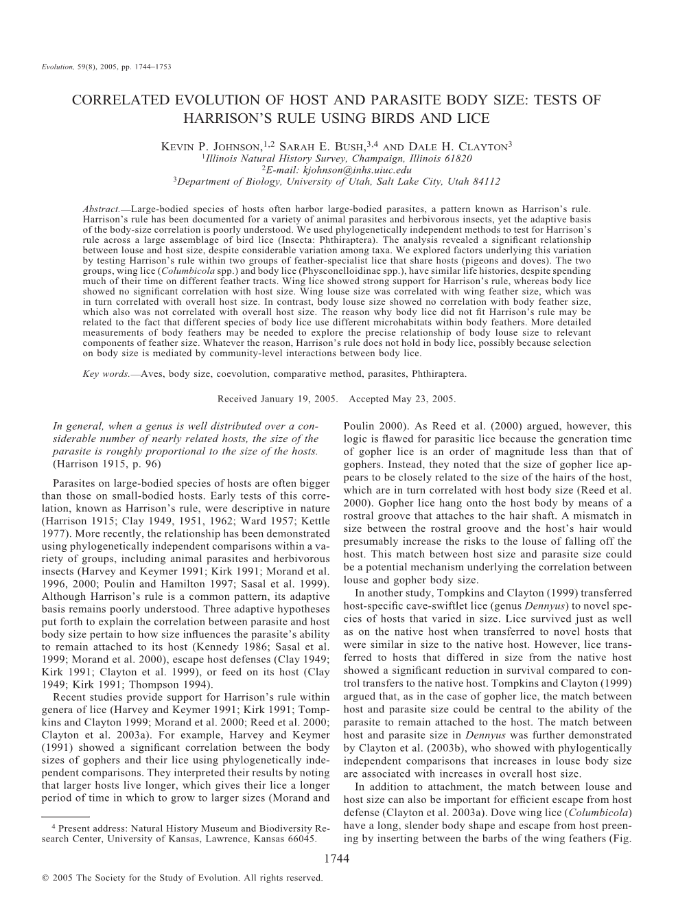 Tests of Harrison's Rule Using Birds and Lice