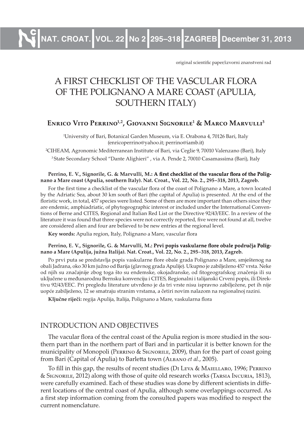 A First Checklist of the Vascular Flora of the Polignano a Mare Coast (Apulia, Southern Italy)