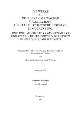 Die Werke Der Dr. Alexander Wacker Gesellschaft Für Elektrochemische Industrie in Mückenberg