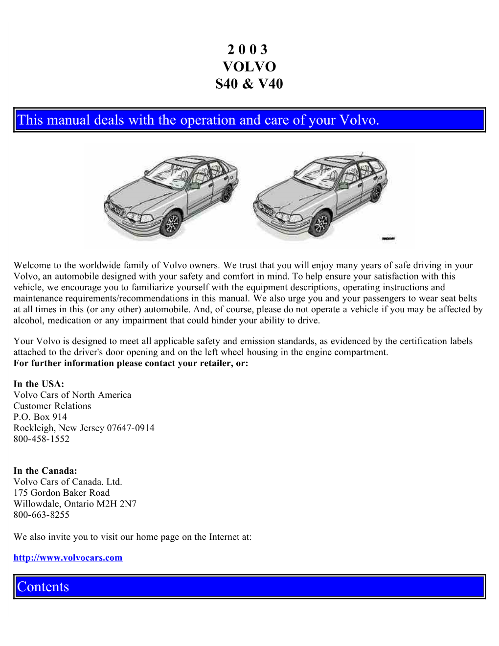 2003 Volvo S40-V40 Owner's Manual