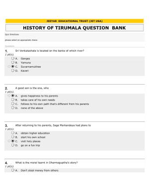 History of Tirumala Question Bank