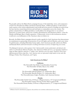 We Proudly Endorse the Biden-Harris Campaign Because of the Leadership, Vision, and Compassion of Both Vice President Joe Biden and Senator Kamala Harris