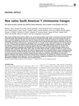 New Native South American Y Chromosome Lineages