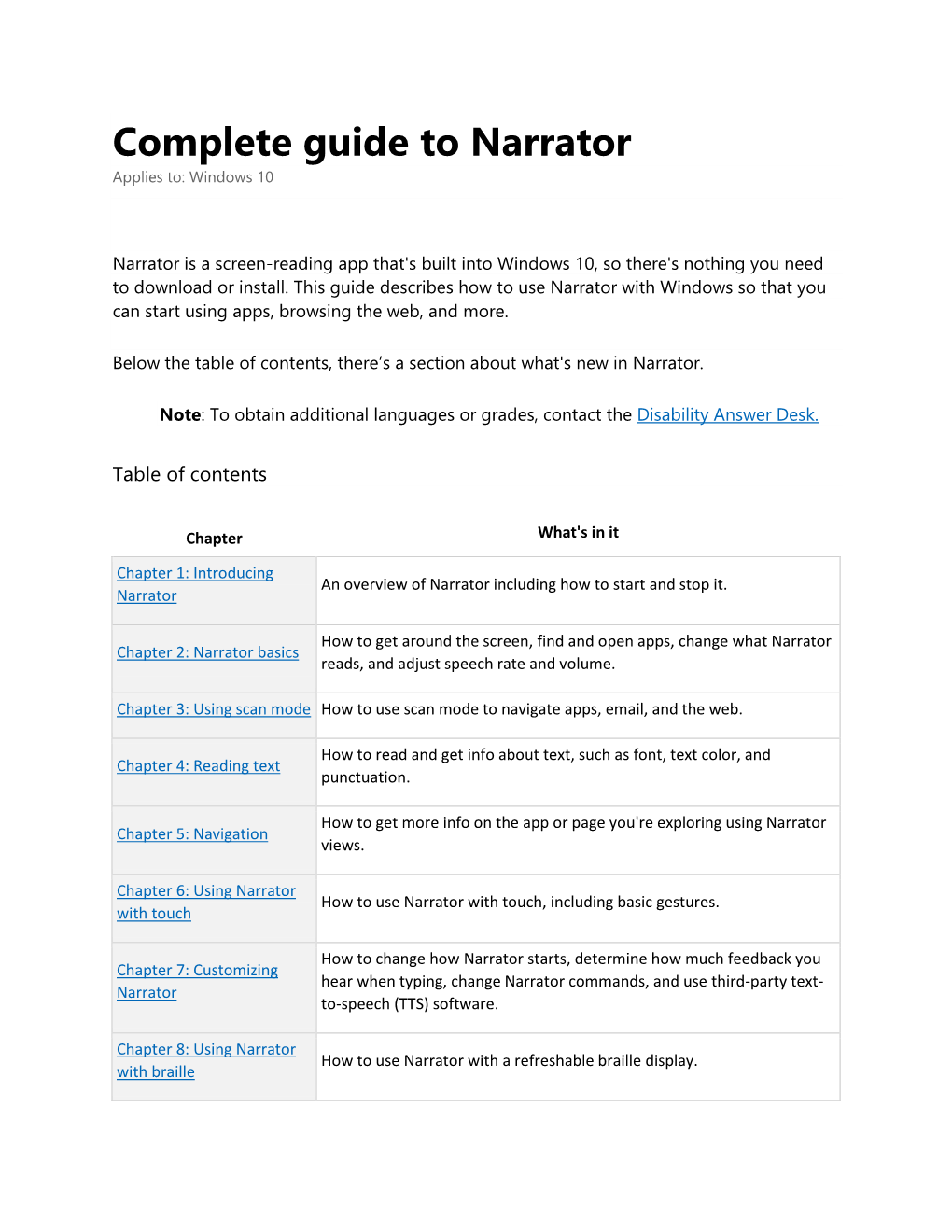 Complete Guide To Narrator Applies To: Windows 10 - DocsLib