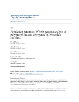 Whole-Genome Analysis of Polymorphism and Divergence in Drosophila Simulans David J