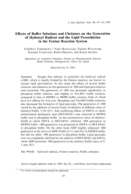 Effects of Buffer Solutions and Chelators on the Generation of Hydroxyl Radical and the Lipid Peroxidation in the Fenton Reaction System