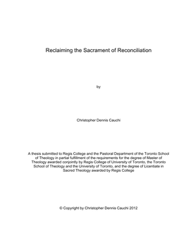 Reclaiming the Sacrament of Reconciliation