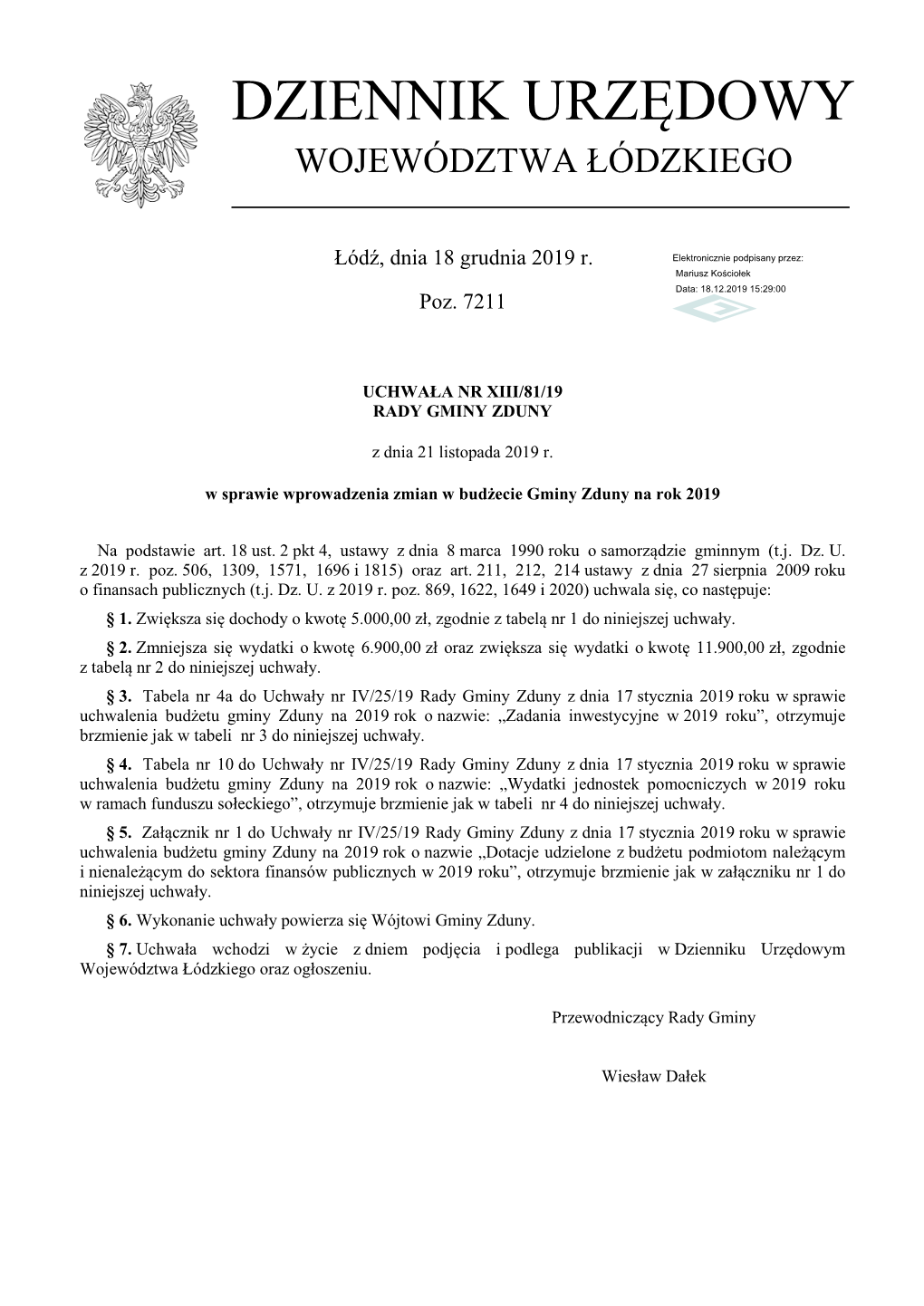 Uchwała Nr XIII/81/19 Z Dnia 21 Listopada 2019 R