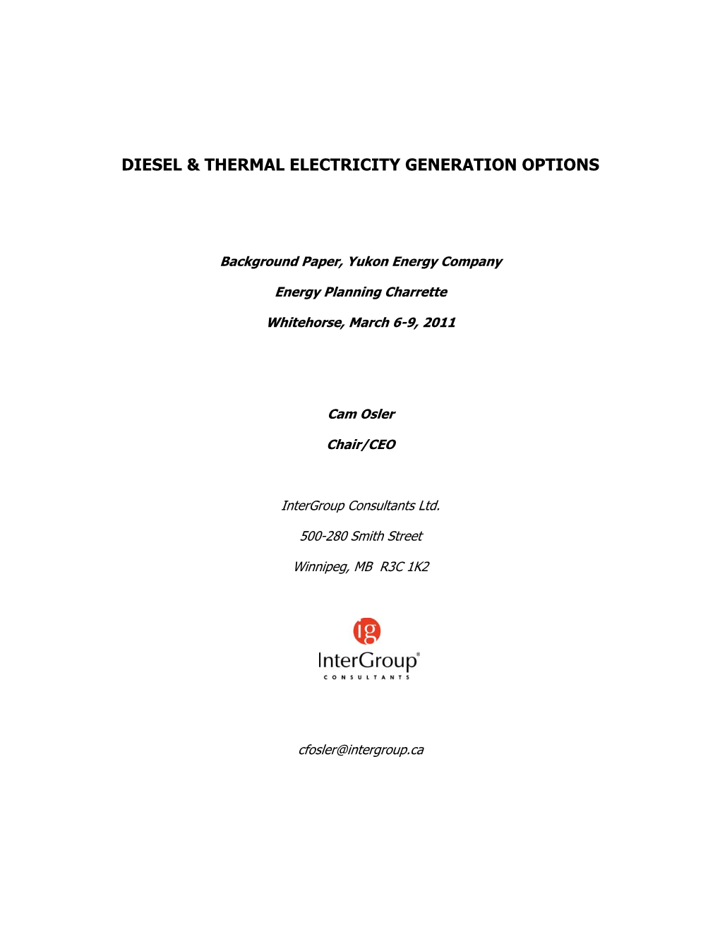 Diesel & Thermal Electricity Generation Options