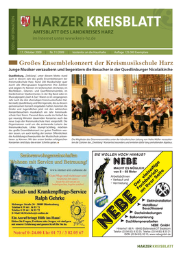Großes Ensemblekonzert Der Kreismusikschule Harz Junge Musiker Verzaubern Und Begeistern Die Besucher in Der Quedlinburger Nicolaikirche
