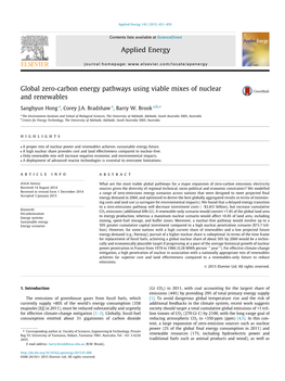 Global Zero-Carbon Energy Pathways Using Viable Mixes of Nuclear and Renewables ⇑ Sanghyun Hong A, Corey J.A